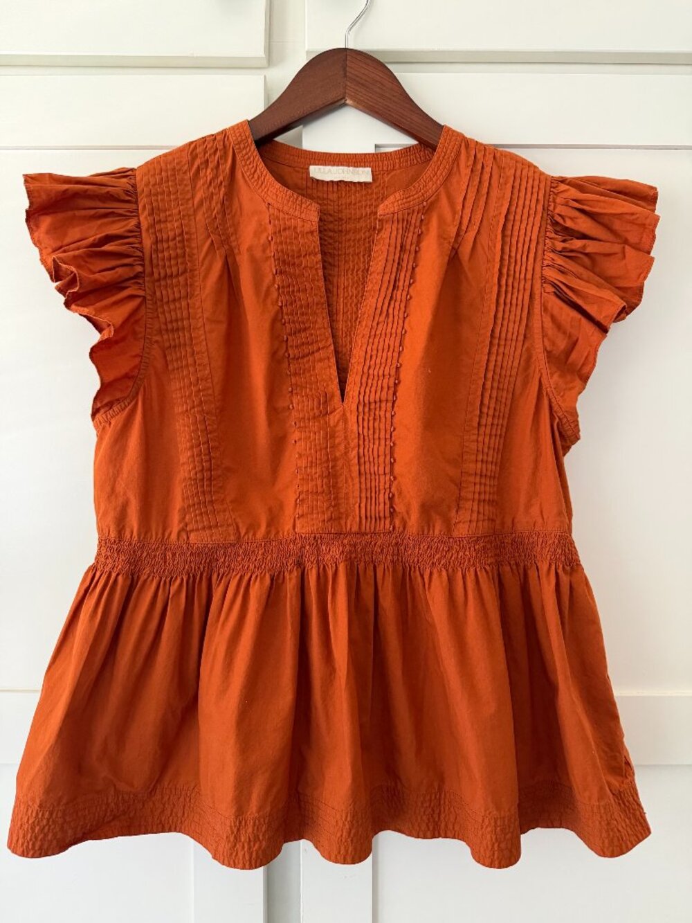 Ulla Johnson Terracotta Cotton Ruffle Sleeve Top Size 8